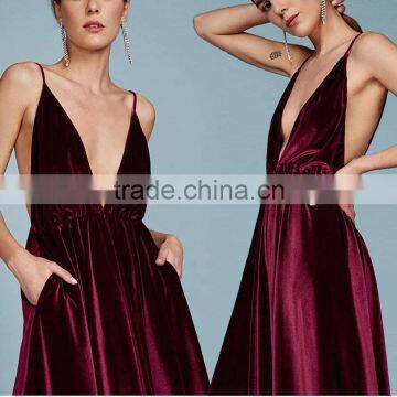 Sexy Low V-neckline Velvet Fabric Spaghetti Straps Cocktail Dress With Open Back Evening Party Gown 2016 HSD5799 photo-6