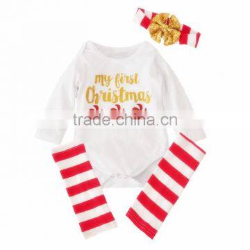 Baby rompers wholesale baby clothes romper stripe socks kneepads and heanbands 3 piece