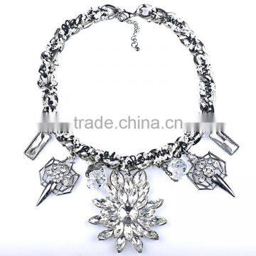 Women Fashion Crystal Gem Stone Flowers Pendant Chain Necklace photo-6
