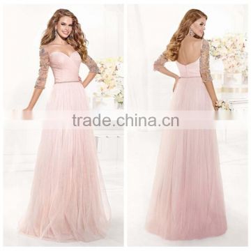 sexy bridesmaid long sleeve beaded prom women pink nighty dress