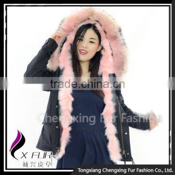 CX-G-P-01B Chinese Wholesale Genuine Fox Fur Lining Raccoon Fur Collar Fur Jacket