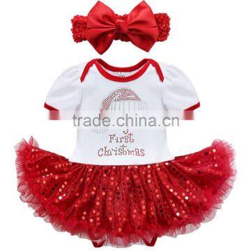 Latest design Hot sale summer dress 2017 wholesale cotton clothing sequin kids short sleeve red baby christmas dress for girl