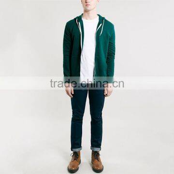 Men's Plain Teal 100% Polyester Zip up Pocket Hoodies photo-4