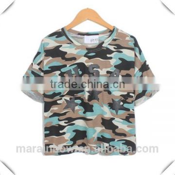 camo crop top for women fashion 2015 cotton camouflage pattern printing t shirt sexy causal loose top short sleeve midriff tee