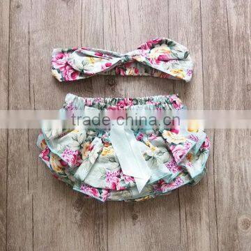 Blue Floral Printed Baby Underwear Ruffle Diaper Cover Infant Baby Bloomers photo-4