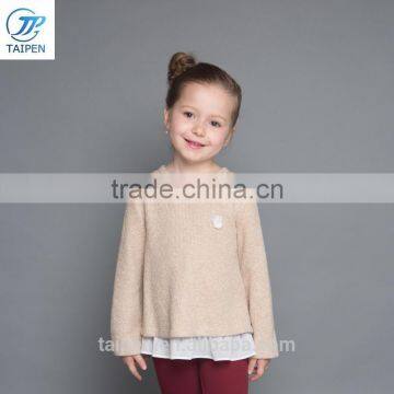 Girls Knitted t Shirt Kids Sweet Style Long Sleeve Pullover t Shirt With White Pleated Hem Wholesale