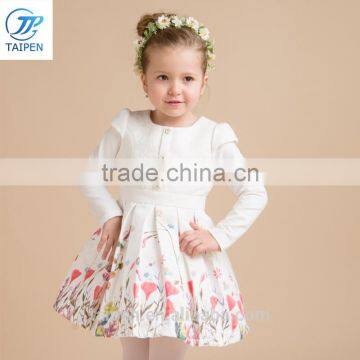2017 Spring Girls Dresss Printed With Flowers Fashion Designs For Girls Long Sleeve Pleated Children's Dress photo-2
