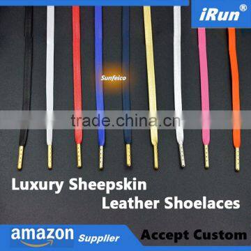 Luxury Sheepskin Leather Shoelaces - Flat Leather Shoelaces - Leather Sneaker Laces - Custom Color Length - Genuine Leather