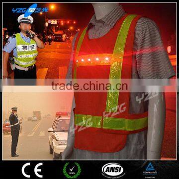 High reflective orange mesh flashing led safety vest