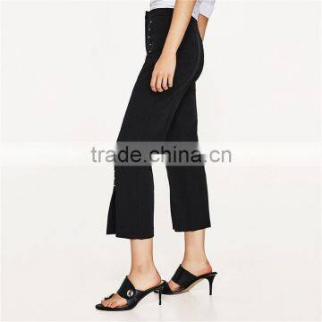 Breathable Black Pearl Studded Dress Black Pants With Slits photo-3