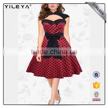 2017 Polka Dot Tube Top Halter Flare Evening Dress for Lady photo-3