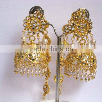 Indian Bollywood White Stone Gold Plated Small Earring