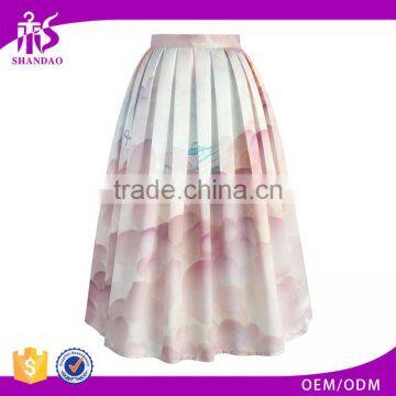 2016 Guangzhou Shandao OEM/ODM Custom Design Summer Hot Sale Pleated Printed High Waist A Line Satin Half Fashion Skirt