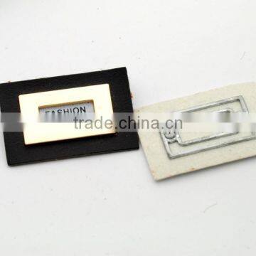 Black/white PU Leather Sew on Patches With Gold Metal Plates Fashion Clothing Label for Jeans/jacket PLB-007 photo-2