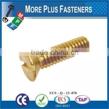 Made in Taiwan Machine Screw Metric DIN 963 ISO 2009 Slotted Flat Head Countersunk Brass and Stainless Steel