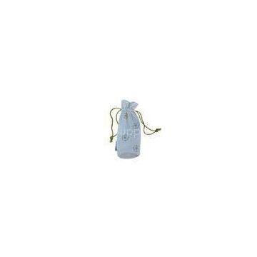 White FR Leatheroid Drawstring Bag, Fabric Carrier Bags With Gold Twist Strings