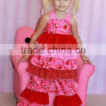 Customized New Style Easter Kids Clothing Owl Appliqued 100 Cotton Dress Mutil Ruffle Outfit Clothing