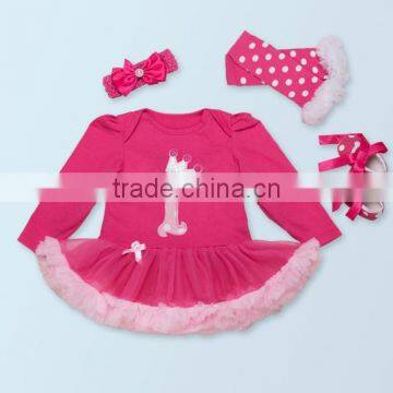 2017 new hot sell baby 1st birthday party suit, children's clothing , romper+knee-pad+headband+one pair of shoes