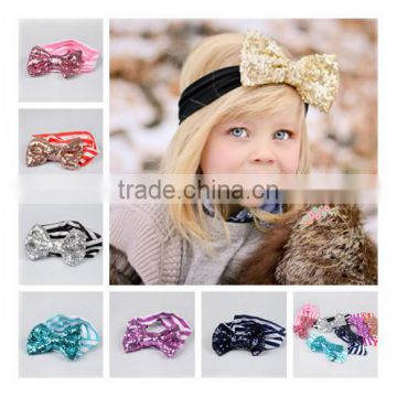 New Designed Fancy Baby Headband Hair Bows For Girls Boutique Striped Sequin Headbands