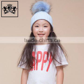 New Product Manufacturer Kids Funny With Big Genuine Raccoon Fur Ball Winter Knit Hat Baby Crochet