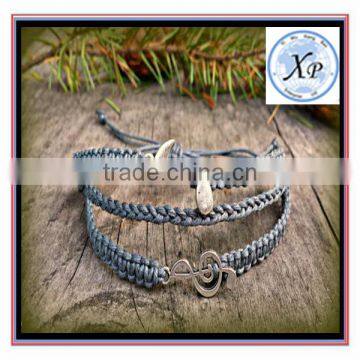 Charm Jewelry Hemp Music Bracelet - 3 in 1 Treble Clef and Eighth Note Charm Bracelet for Women photo-2