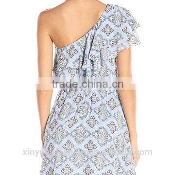 2017 Women Summer Prom Dress Chiffon Ruffle Design off Shoulder Dress photo-4