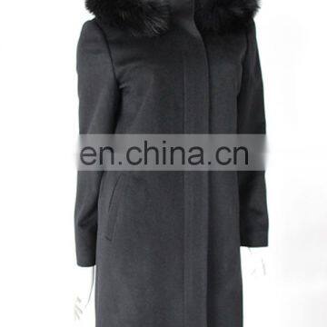 Ladies' Pure Cashmere Long Coat with Fox Fur