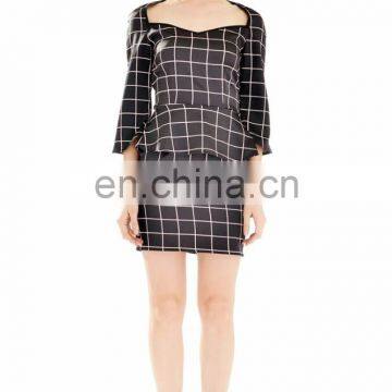 2015 New Product Elegant Fancy Windowpane Plaid Print Women Peplum Dress Long Sleeve Wholesale photo-5