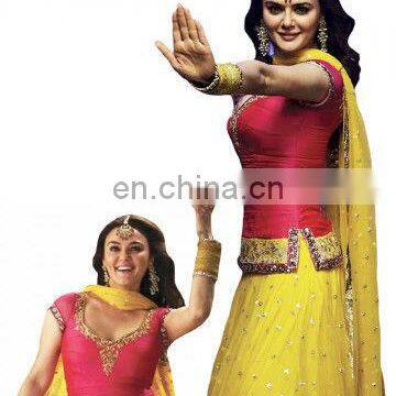 Hot Pink Yellow Designer Ghagra Choli designs 2017