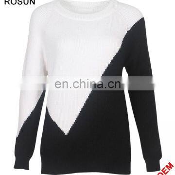 Sweater manufacturer black and white color block men long sleeve shirt