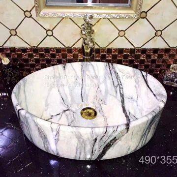 2018 bathroom hot sale sanitary ware round shape no hole above simple fashion black design wash sink art marble basin