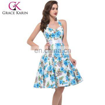 Grace Karin Sexy Halter Cotton Cheap Women 50s Vintage Retro Style Pinup Dress CL6075-9#