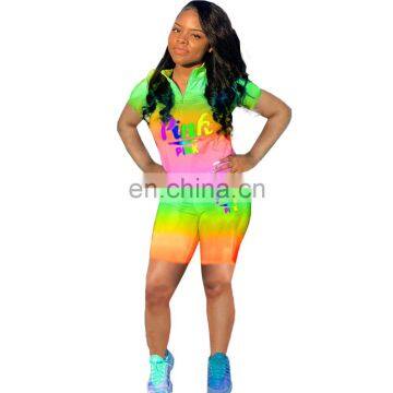 Summer Stylish Colorful Tie Dye 2 Pieces Two Piece Women Short Sexy Bodycon Printed Sports Set Suits photo-3