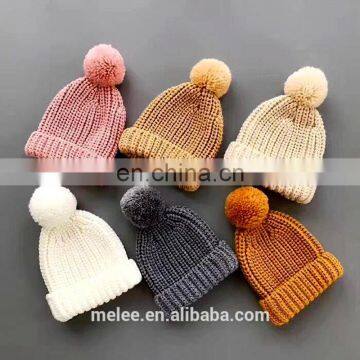 Winter Hats For Kids Pompom Fur Knitted Beanie Cap Baby Children Fur Pom Pom Hat Girls Boys Warm Outdoor Ski Caps Bonnet