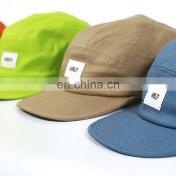 Fahion woven label custom 5 panel camper hat and cap