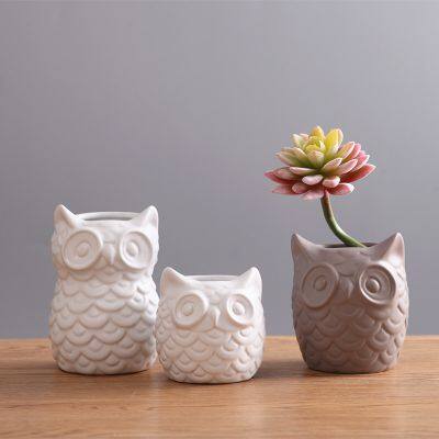Nordic Simple Style Grey White Owl Animol Ceramic Vase Decoration For Home Bedroom Study
