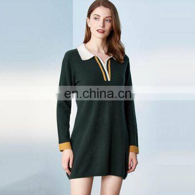 Women Turn Down Neck Soft Cashmere Sweater Dress