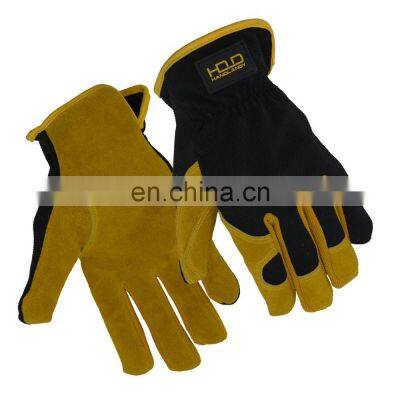 HANDLANDY 100% AB Grade Split Cowhide Yellow Color Heavy Duty Workarea Durable Leather Work Driver Gloves