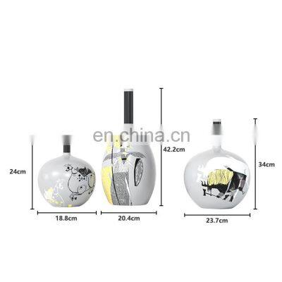 Modern Unique Desigh Decal Painting Living Room Decoration Porcelain White Ceramic Flower Vase For Table Decor