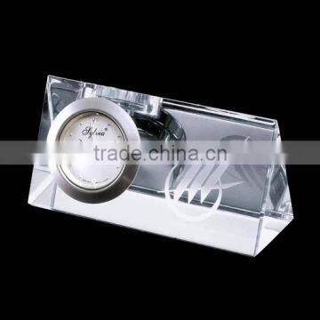 triangular prism crystal clock engraved promotional crystal clock