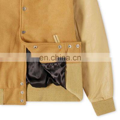 Baseball lettermen varsity jacket for men with leather sleeve custom embroidery patched logo