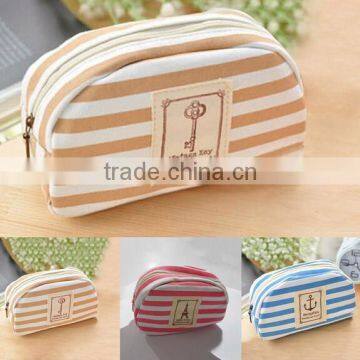 Canvas Cosmetic Makeup Bag Navy Style Stripe Pencil Case