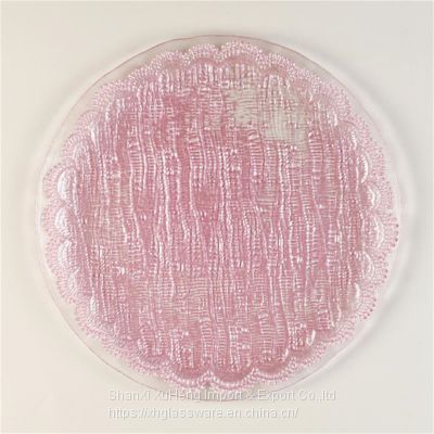 Wholesale Luxury Pink Colored Glass Charger Plate For Wedding Decoration Tableware