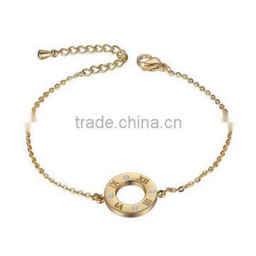 Rhinestone Roman Numerals Round Charm Link Bracelets