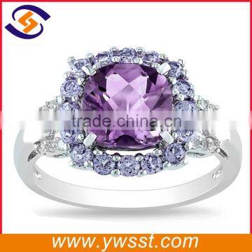 Wholesale rhodium plating Amethyst diamond CZ wedding Ring