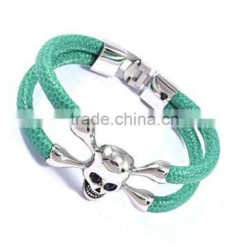 Wholesale Customized Logo Genuine Leather Silver Gold Skull Bangle Bracelet for ARSL-04599 Quality Choice photo-2