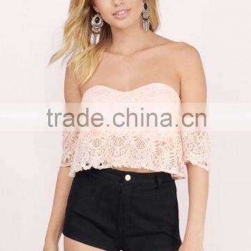 2016 Off Shoulder Pink Lace Crop top