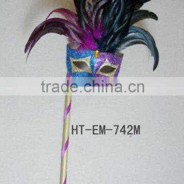 2014 newest feather venice carnival mask party mask with stick