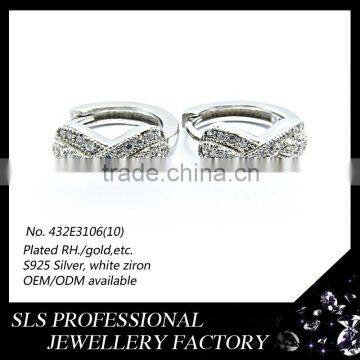 2015 new style fashion inspired 925 sterling silver aaa cubic zirconia huggie earrings for women