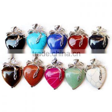 Fashion Natural Heart Gemstone Stone Beads Pendants